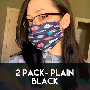 2 Pack Black Adult Face Masks